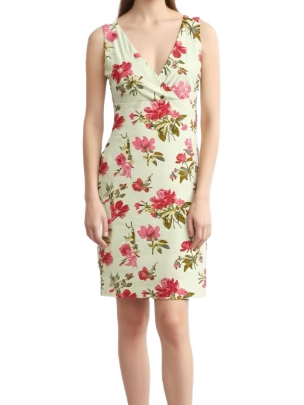 Point Zero Cotton Green & Pink Floral Sleeveless Midi Dress Size